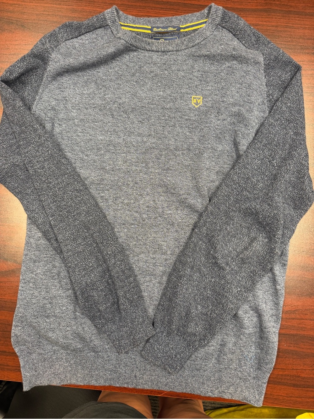 Men's Two-Tone Grey Crewneck Sweater with Yellow Crest